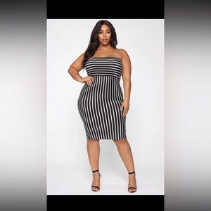 Fashion Nova Black & White Striped Midi Dress